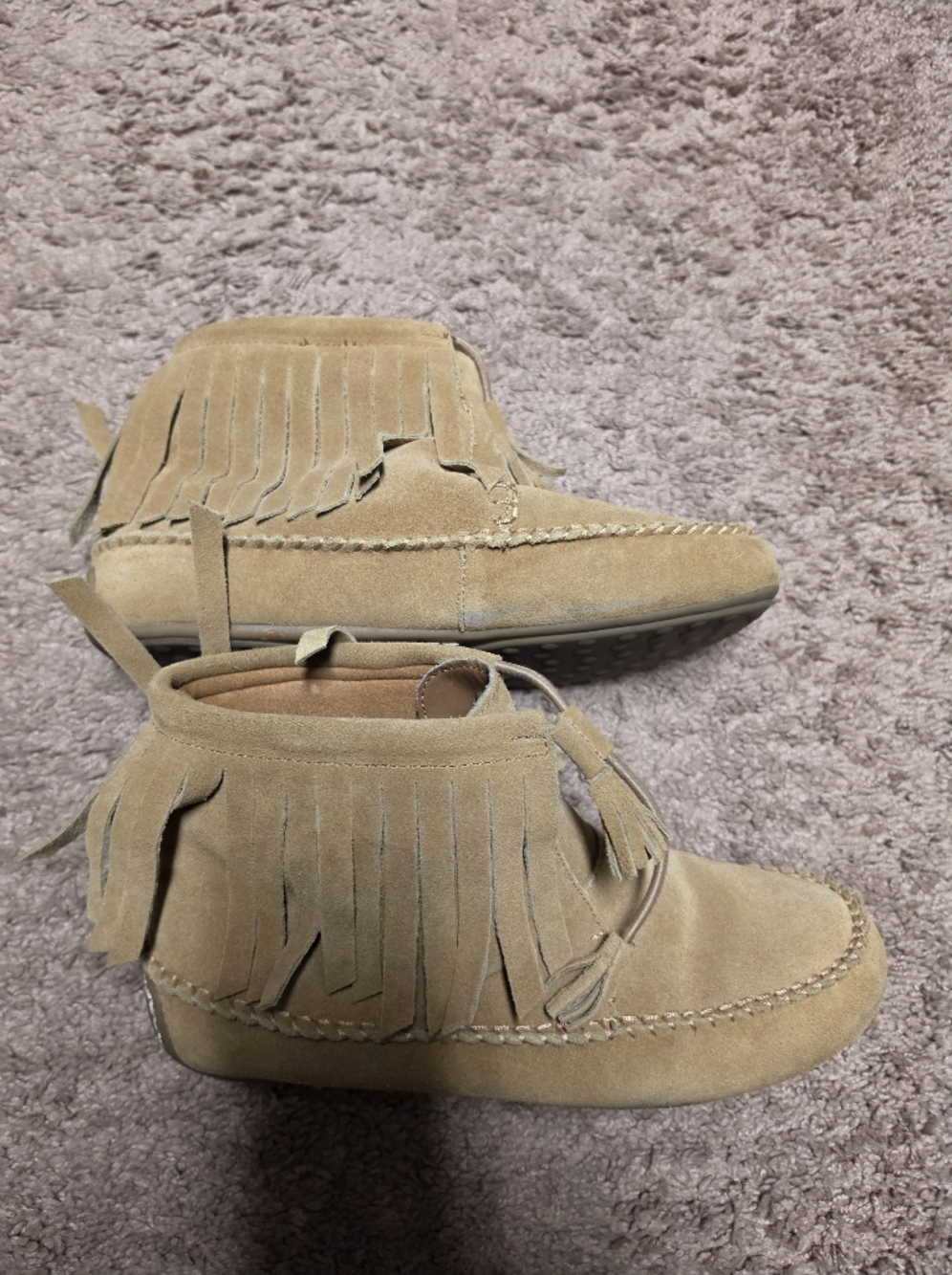 Lucky Brand Fringed Tan Suede Tassel Moccasin Booties Size 10